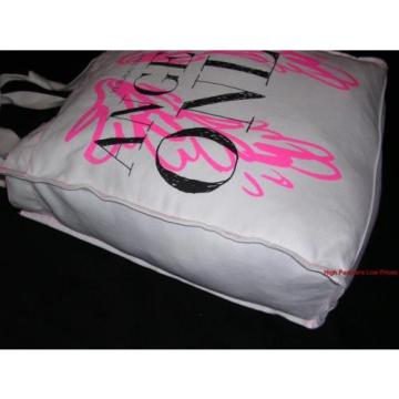 VICTORIA&#039;S SECRET Angel Wings Tote IVORY White Canvas Pink Logo Beach Travel Bag