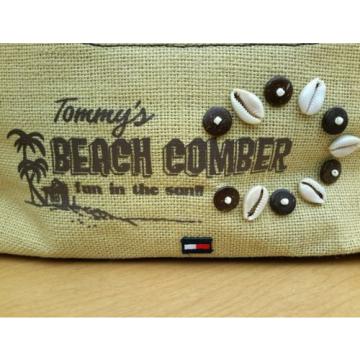 Tommy Hilfiger Beach Comber Handbag Bamboo Jute Tote Bag Sea Shell Purse