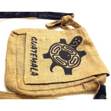 GUATEMALA Turtle Handmade Brown Burlap Shoulder Bag Purse Yoga Beach Gym School