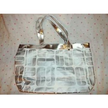 CLINIQUE BEACH BAG TOTE SHOPPER WHITE SILVER