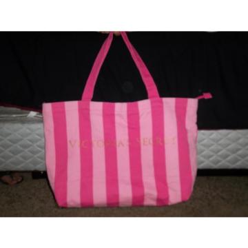 Victoria&#039;s Secret XL Striped Waterproof Lining Canvas Beach Tote Bag Pink Gold