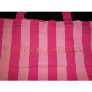 Victoria&#039;s Secret XL Striped Waterproof Lining Canvas Beach Tote Bag Pink Gold