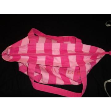 Victoria&#039;s Secret XL Striped Waterproof Lining Canvas Beach Tote Bag Pink Gold