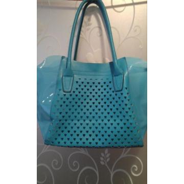 Turquoise Plastic Rubber Beach Bag Style Tote Bag Purse