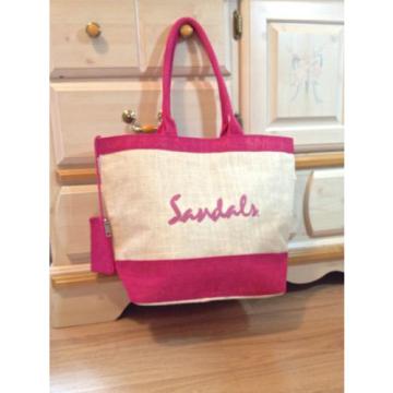 Hot Pink SANDALS Canvas Beach Bag Tote