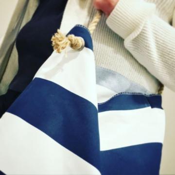 Blue and White Beach Bag Tote