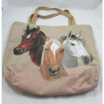 Canvas Medium Tote Bag Horses Print Shopping Beach Bag