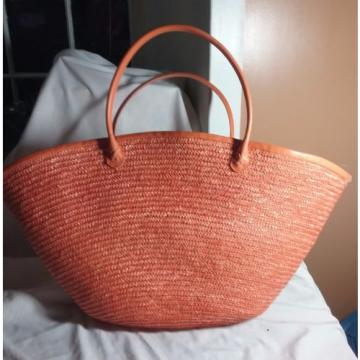 EXTRA LARGE ORANGE STRAW TOTE BEACH BAG PURSE SHOULDER HANDBAG POOL TRAVEL