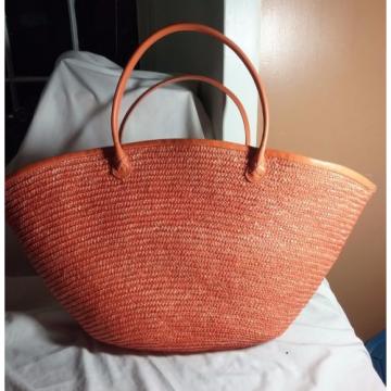 EXTRA LARGE ORANGE STRAW TOTE BEACH BAG PURSE SHOULDER HANDBAG POOL TRAVEL