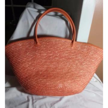 EXTRA LARGE ORANGE STRAW TOTE BEACH BAG PURSE SHOULDER HANDBAG POOL TRAVEL