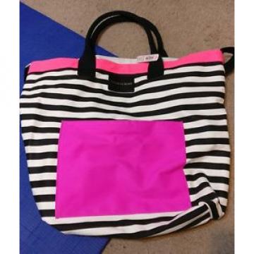 Victoria&#039;s Secret Black &amp; Pink Striped Tote Beach Gym Bag NEW With Tags B2