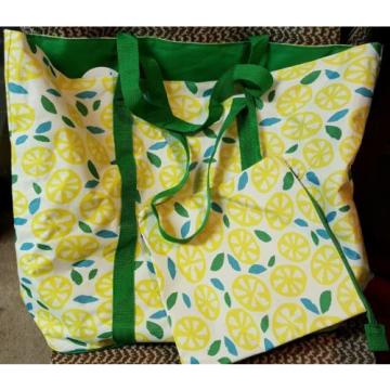 Tri-Coastal Lemons Beach Tote Bag with Waterproof Bathing Suit Bag