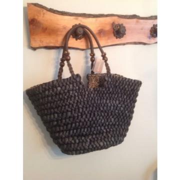 Francesca&#039;s Woven Bag Purse Shopper Beach Black Leopard New NWT