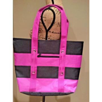 TOTE OVERNIGHT BEACH BAG Purple and Black Stripe NWOT