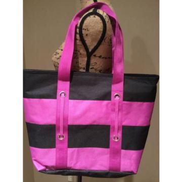 TOTE OVERNIGHT BEACH BAG Purple and Black Stripe NWOT