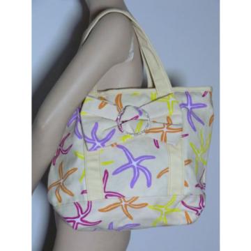 Julie Brown Cream Canvas Floral Multi Insolated L Beach Tote Bag NWOT $155