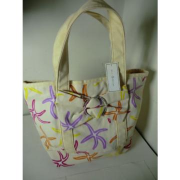 Julie Brown Cream Canvas Floral Multi Insolated L Beach Tote Bag NWOT $155