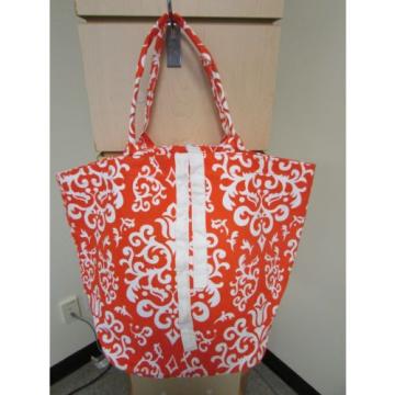 Womens BuckHead Betties Orange White Damask Print Canvas Beach Shopping Tote Bag