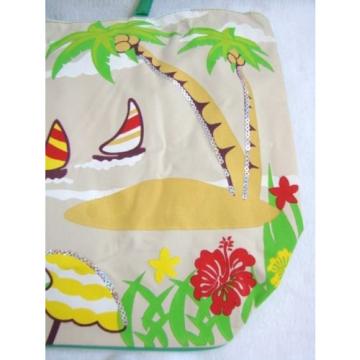 New Palms Sailboats Print Green White Yellow Green Fabric Beach Bag Lg Tote