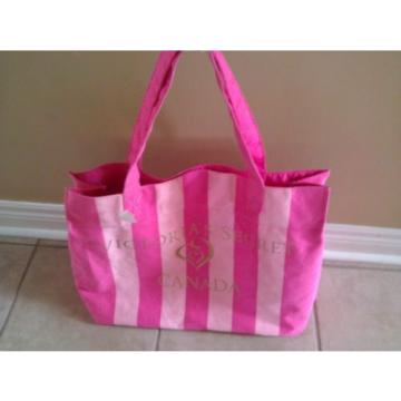 Victoria Secret Reversible Canvas Large Tote Beach Bag Purse Pink striped NWT