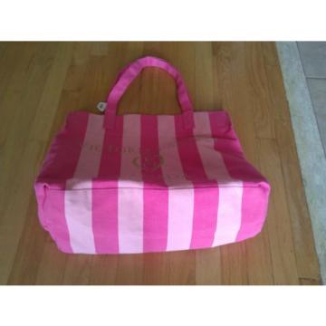 Victoria Secret Reversible Canvas Large Tote Beach Bag Purse Pink striped NWT