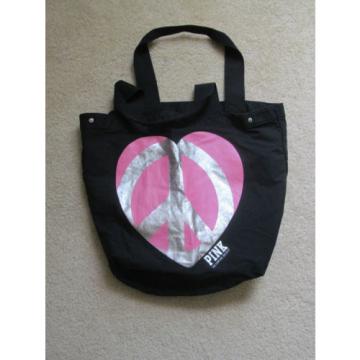 X-LARGE VICTORIA&#039;S SECRET BLACK PEACE HEART TOTE BAG BEACH BAG HANDBAG PURSE