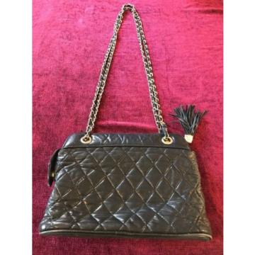 Vintage Davids Palm Beach Black Quilted Gold Chain Shoulder Bag Purse w/ Tassel