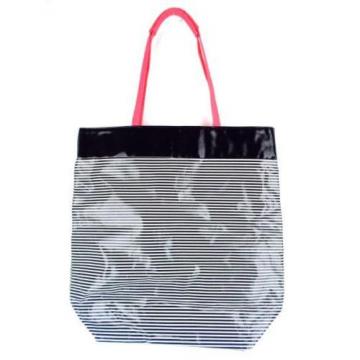 VICTORIA&#039;S SECRET Extra Large Black White Pink Stripe Beach Tote Travel Bag NWOT