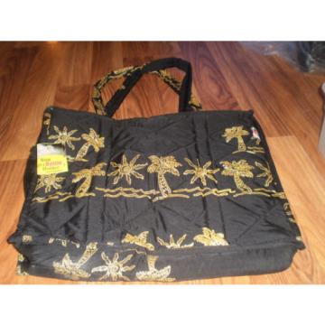 NWT Quilted Black &amp; Gold Beach Bag w/ Wrap and Inner Coin Purse Lined Inner