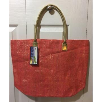 India Boutique Tote Beach Bag Orange Metallic Color