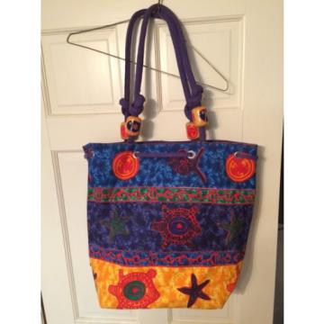 Sun &#034;n&#034; Sand Cotton Canvas Beach Bag Tote, Ex Large, Bright Colors, Ex Cond