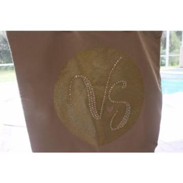 Victoria&#039;s Secret Summer Bling Glitter Canvas Gold Beach Bag Tote Studded