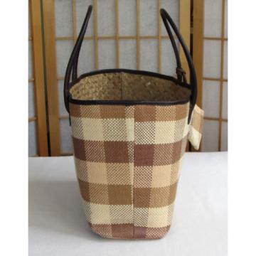 Womens Large Checked Straw Tote Beach Hand-Bag w/Faux Leather Strap Change Purse