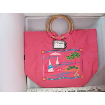 NWT Stowaway Pretty Pink Zippered Beach Purse Bag Tote Tropical Shell Fish SH252