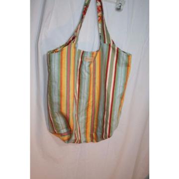 LONGABERGER Print Canvas TOTE BAG Carryall Casual Beach Reversible Striped Flora