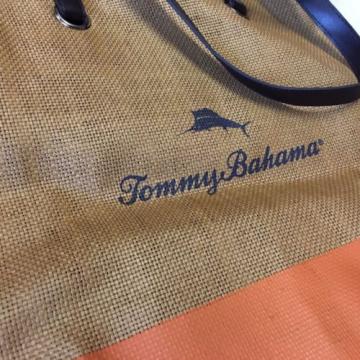 Tommy Bahama Tote Bag Straw Burlap Orange Summer Beach Bag Medium Shoulder Bag