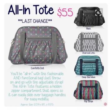 NEW $80 Thirty One &#034;All In&#034; Tote ~ Black ~ Beach Overnight Diaper Bag