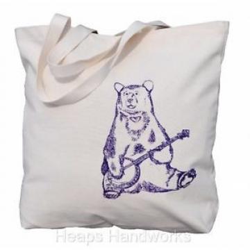 Travel Tote Bag - Beach Market Cotton Handbag - Purple Banjo Bear NEW