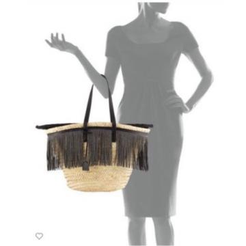 Auth Saint Laurent Cesto East-West Fringe-Trim Woven Tote Bag Beach Bag $2195