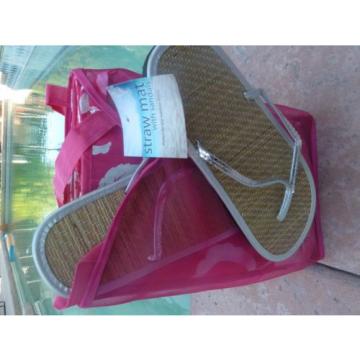 STRAW BEACH MAT WITH SANDALS IN CARRYING BAG SET( PACK OF 1) MULTI  COLORS