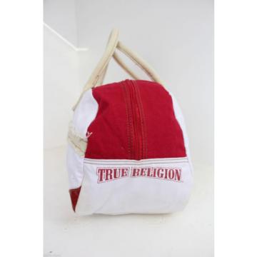 TRUE RELIGION WHITE AND RED WASHED CANVAS GYM DUFFEL BEACH HANDBAG SHOULDER BAG