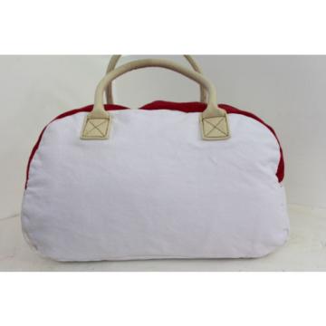 TRUE RELIGION WHITE AND RED WASHED CANVAS GYM DUFFEL BEACH HANDBAG SHOULDER BAG