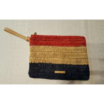 BCBG BCBGMAXAZRIA FRANCE FLAG WOMEN&#039;S WRIST BAG CLUTCH STRAW HANDBAG BEACH NEW