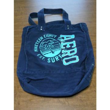 AERO Aeropostale Tote Bag Canvas  Blue Large Handbag Books Shopping Beach