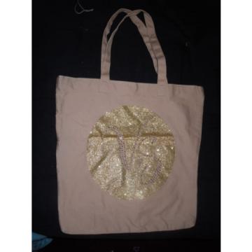 Victoria&#039;s Secret Gold Glitter Studded Canvas Tote Beach Bag (Limited Edition)