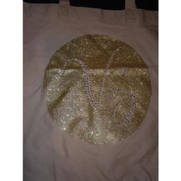 Victoria&#039;s Secret Gold Glitter Studded Canvas Tote Beach Bag (Limited Edition)