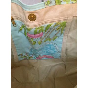 NWOT  LILLY PULITZER BABY BLUE/ YELLOW BEACH BAG WITH BEACH DESIGNS