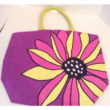 Two&#039;s Company Purple Pink Yellow Flower Jute Totebag Shopper Beach Bag New NWT