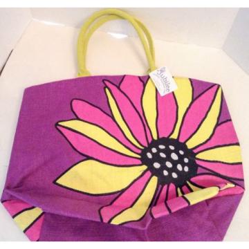 Two&#039;s Company Purple Pink Yellow Flower Jute Totebag Shopper Beach Bag New NWT