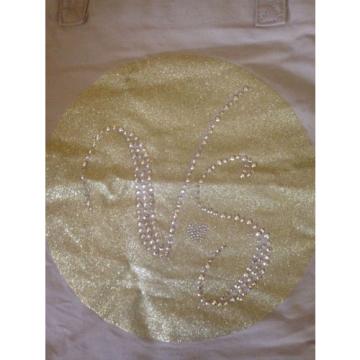 UGLY Victorias Secret Beach Tote Bag Tan Color Gold Bling Sparkle Reg $68